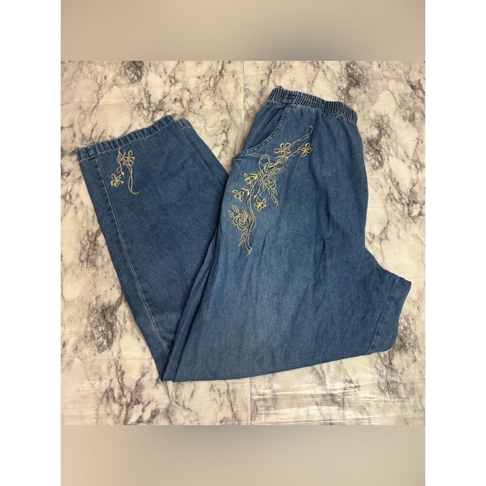 Vintage Blair Boutique 100% Cotton Embroidered Blue pull on Jeans Bloomers boho